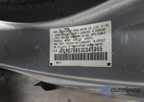 2003 Honda Cr-V Ex from USA, damaged, VIN JHLRD78853C041955